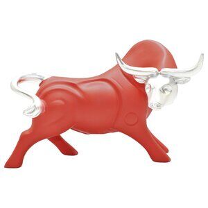 Adam & Friends Home Decor Strong Bull Sculpture | 1-Piece | Red/Silver